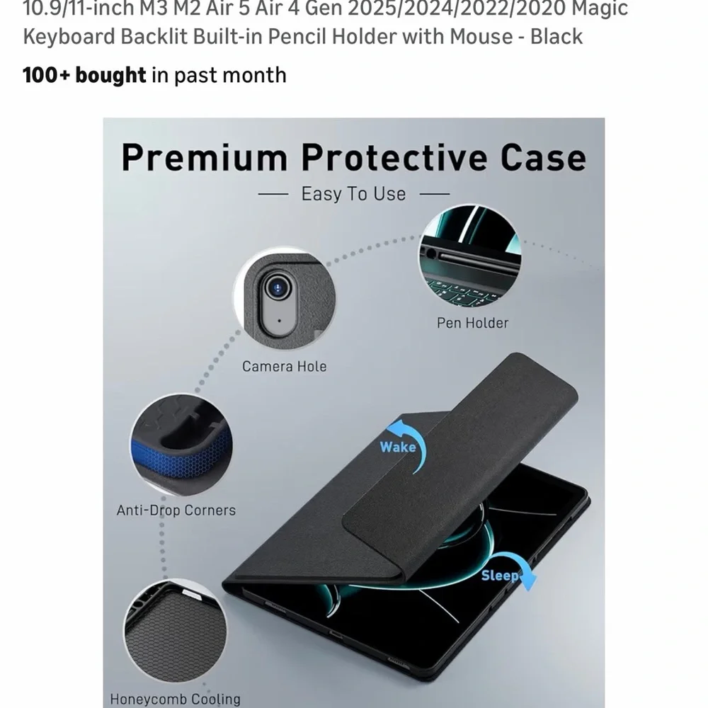 Black Tablet Keyboard with Backlit Keys and Mouse